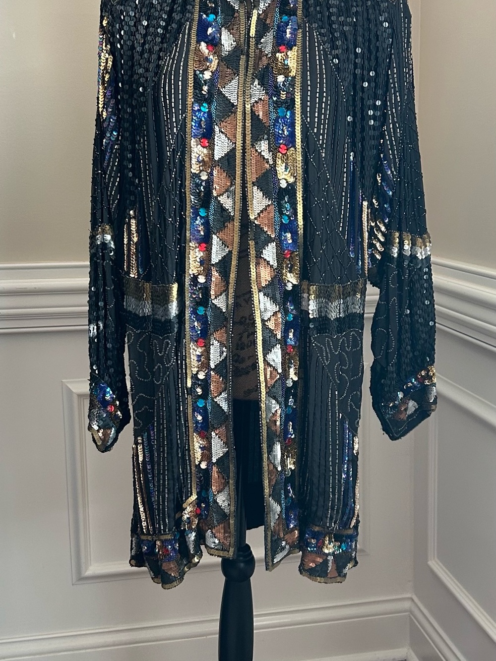 Embellished Black Silk Beaded Open-Front Jacket